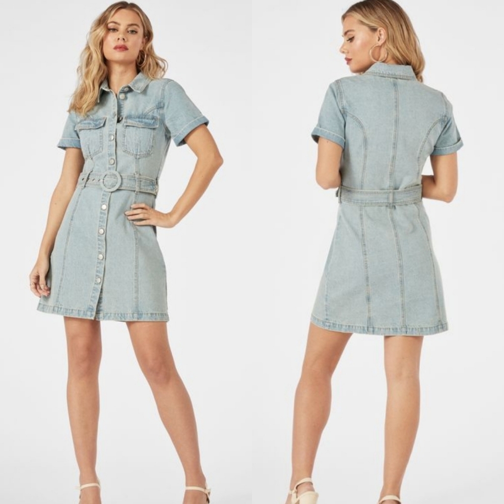 Denim Button Front Dress in Joann Light Wash